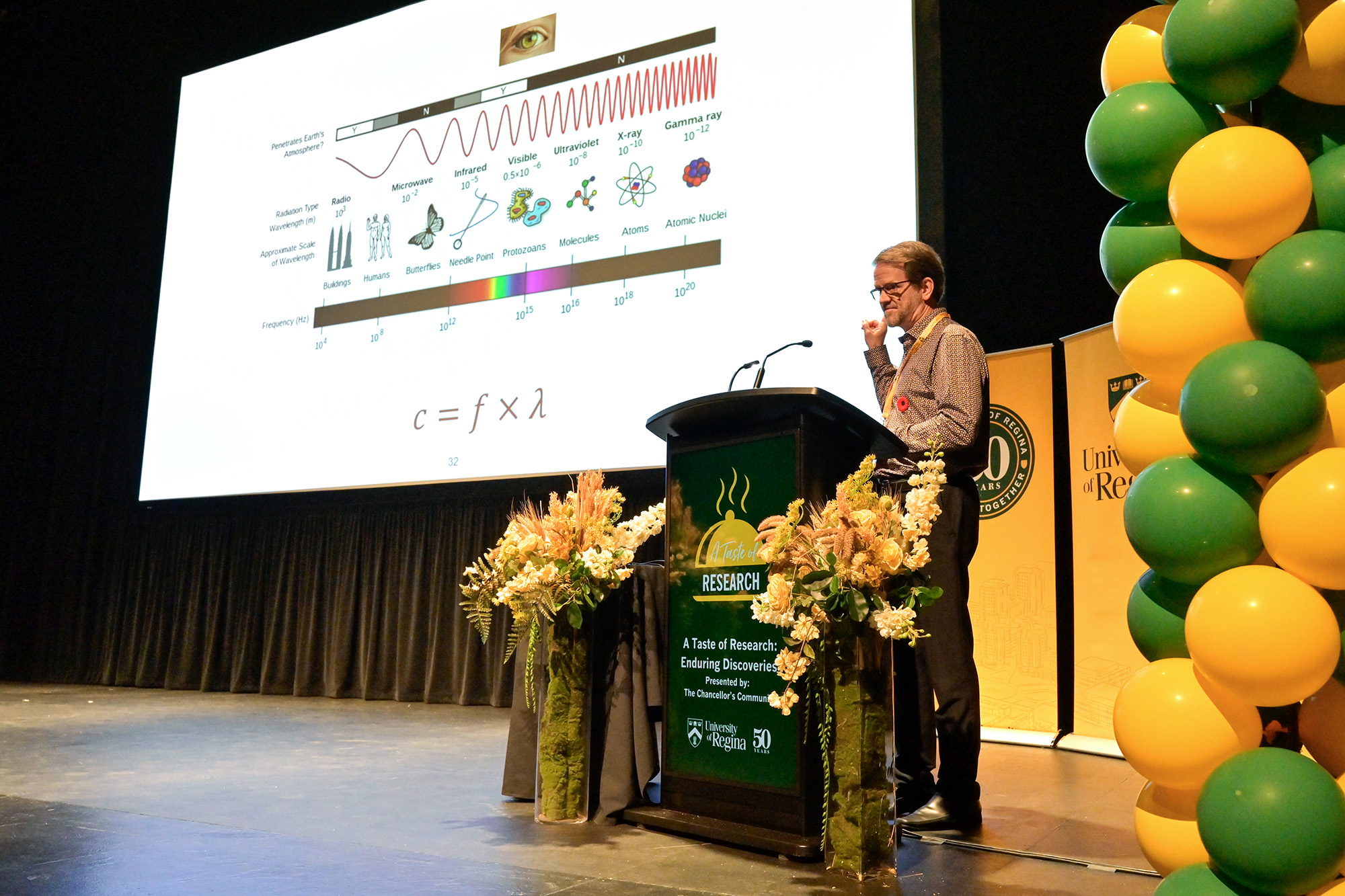 Dr. Zisis Papandreou’s presentation was called I spy with my little eye: Peeking at the depths of the atom. (Photo by University Communications)